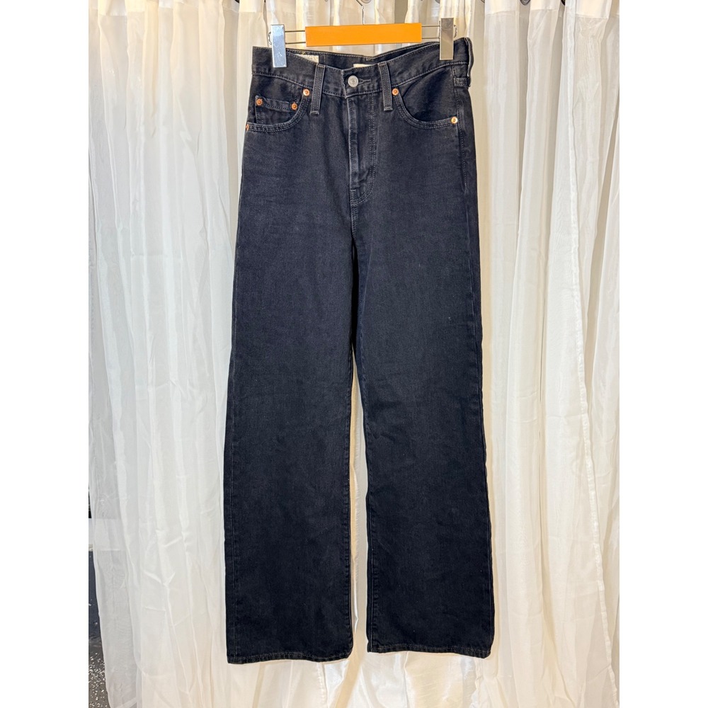 Levis Ribcage Wide Leg Jeans Womens 25 Black Premium High Rise Denim